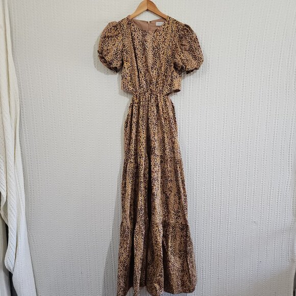 WAYF Plaza Cheetah Cut Out Tiered Women's Maxi Dress Size XS Anthropologie - Picture 4 of 14